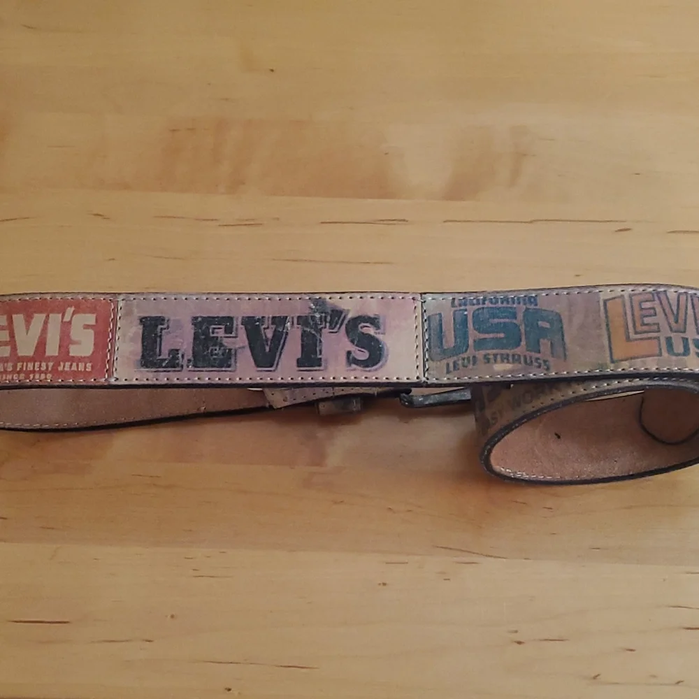 Levi's Brown Leather Belt with Red and Blue Panel Logos